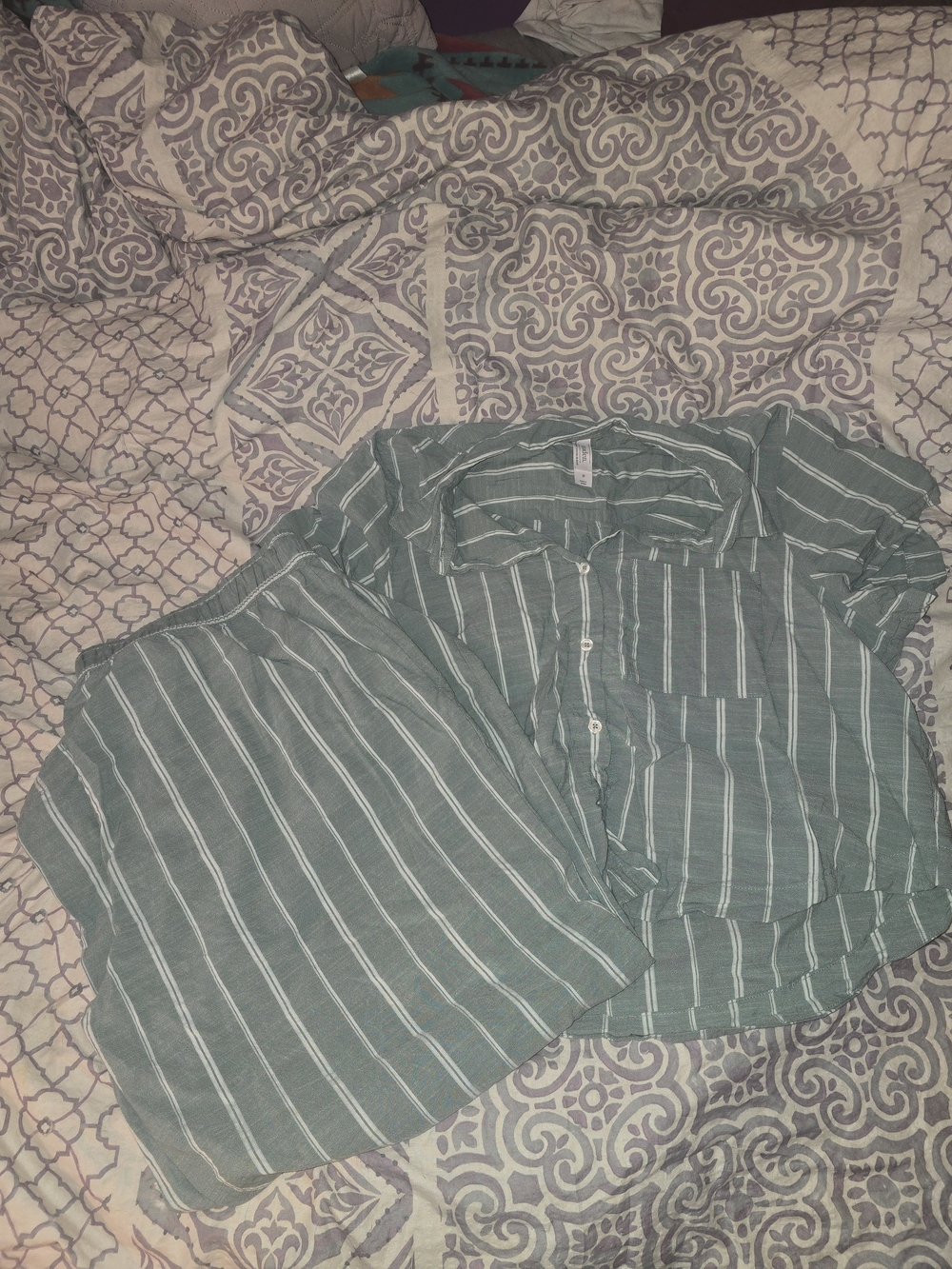 Auden Green Striped Two-Piece Pajama Set